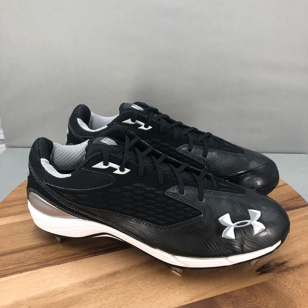 Under Armour Metal Baseball Cleats Black Silver Low Top Lace Up Mens Size 12